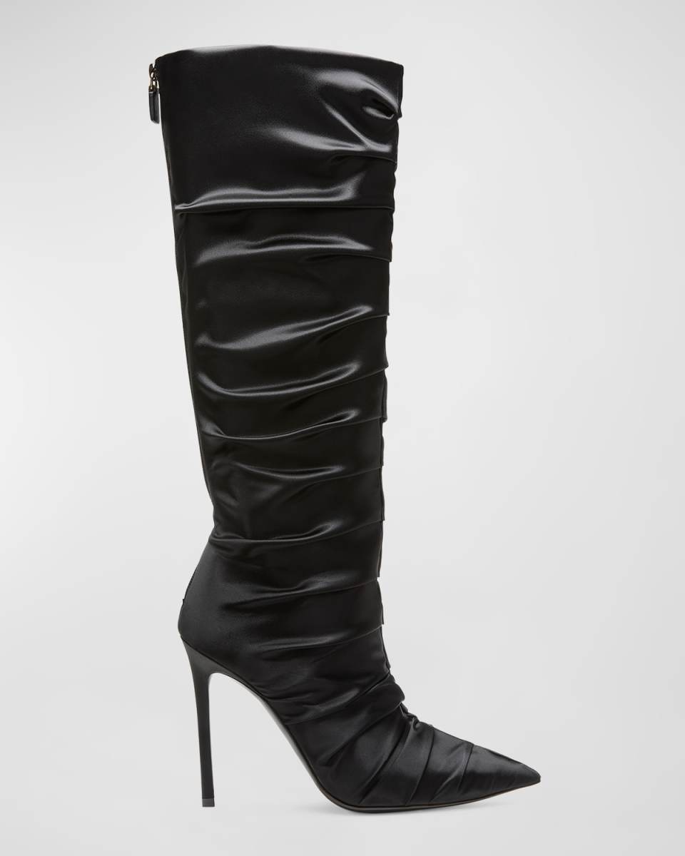 Stuart Ruched Satin Stiletto Boots